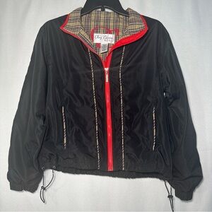 Oleg Cassini Black Bomber Jacket with Red Accents